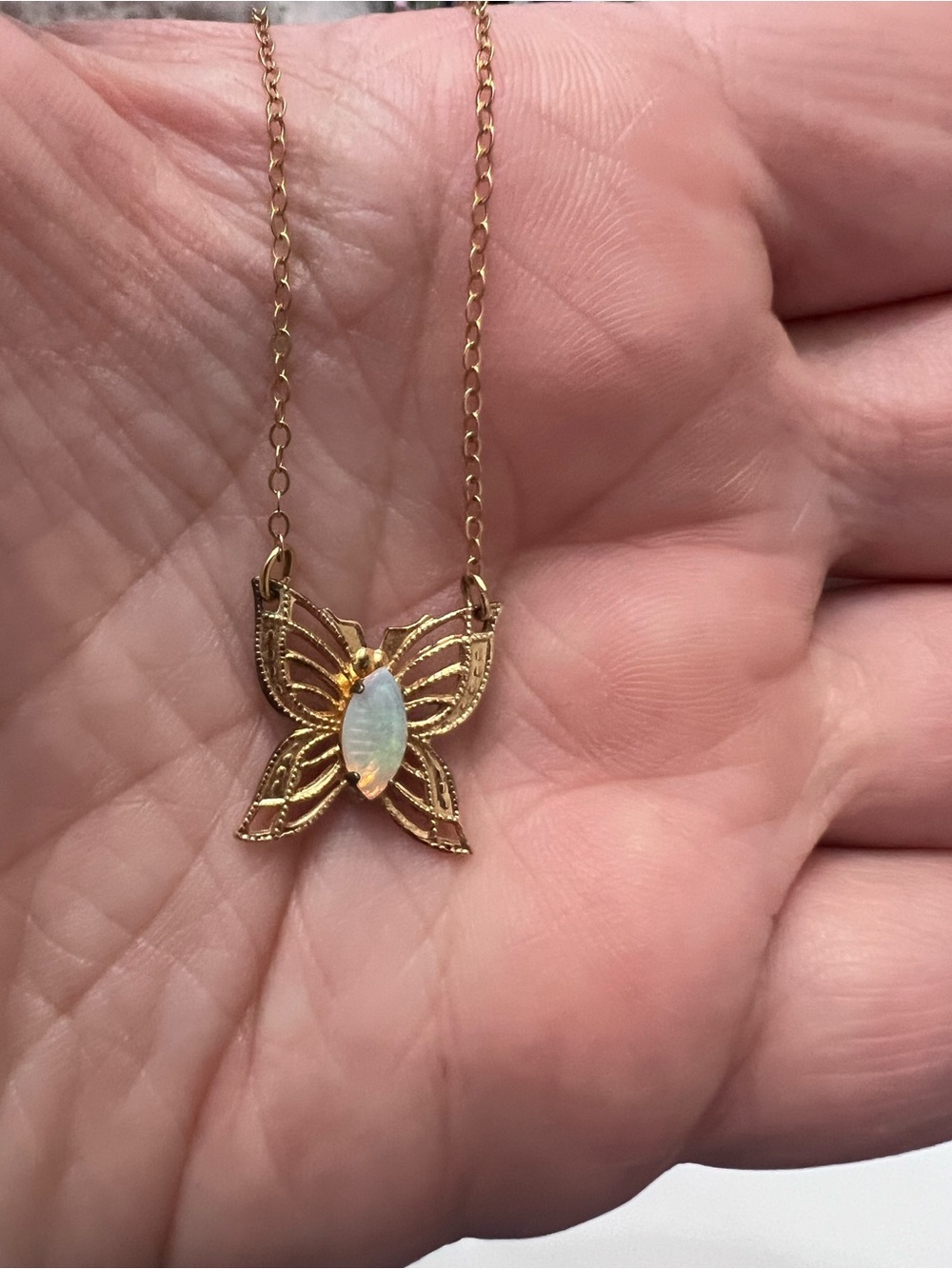 Danecraft Gold Butterfly Pendant Necklace with Opal like Center - Women Jewelry